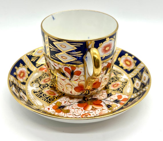 美麗 ダヴェンポート　アンティーク・カップ＆ソーサー　ハンドペイント 　ブーケ　グリーン　金彩　1840年頃　イギリス イギリス バーレイ社 ダヴェンポート カップ\u0026ソーサー ヴィンテージ