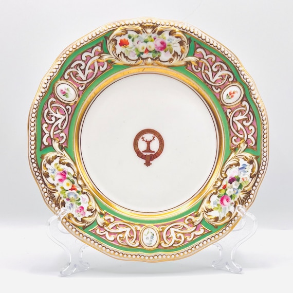 Antique Coalport Porcelain Plate: Samuel Alcock, Handpainted Floral Gilt, 1855