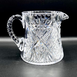 Vintage cut crystal water jug, juice or cocktail pitcher, intricated cuts & star cut base, table setting, breakfast lunch diner serving