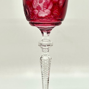 Meissen Crystal Cranberry Red Wine Glass: Flower of London Pattern