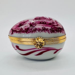 Vintage Limoges Porcelain Egg Trinket Box: Handpainted French Scenery