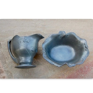 Antique Orivit Pewter Jug & Bowl Set: Art Nouveau Floral Design