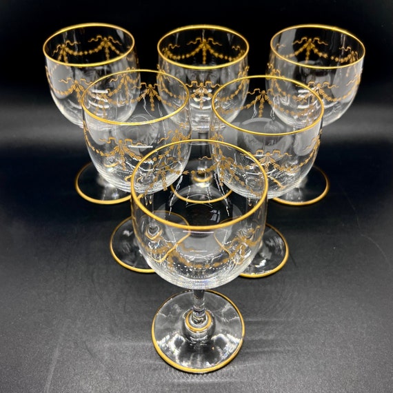 Antique Baccarat Crystal Port Glasses, Louis XVI, Gold Gilded