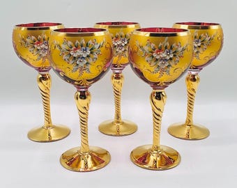 ムラーノワイングラス、3 Salvadori Tre Fuochi、24Kゴールド
