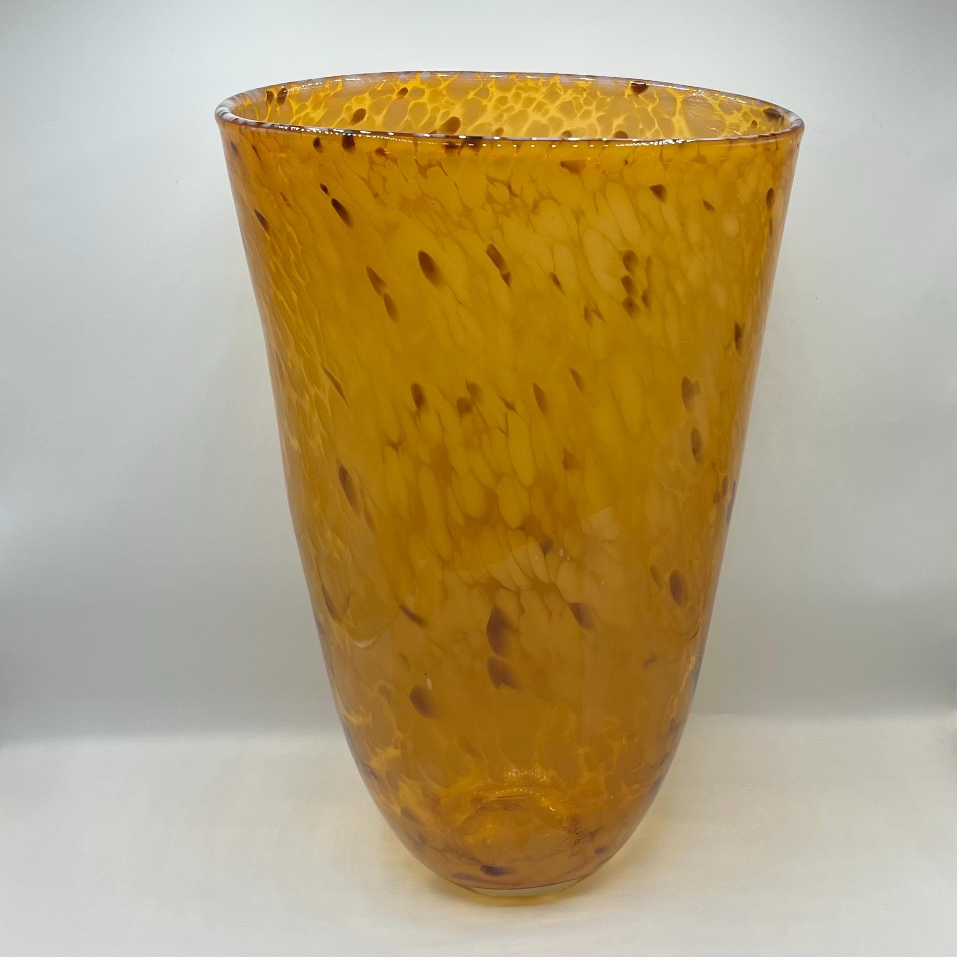 ヴィンテージ アンバー スプラッター ガラス 花瓶、ムラーノ スタイル