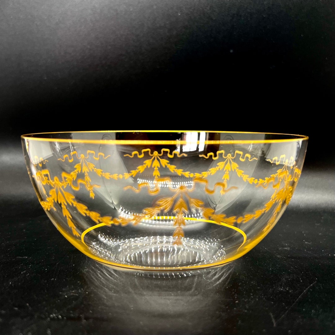 Vintage Handblown Glass Bowls, Baccarat Style Gilded, Swag Pattern