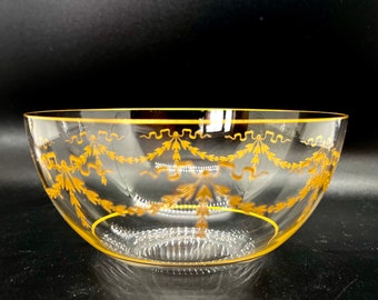 Vintage handblown Glass Bowls, Baccarat style gilded, swag pattern decorated glass bowls, serving, desert or finger bowls, gold rimmed