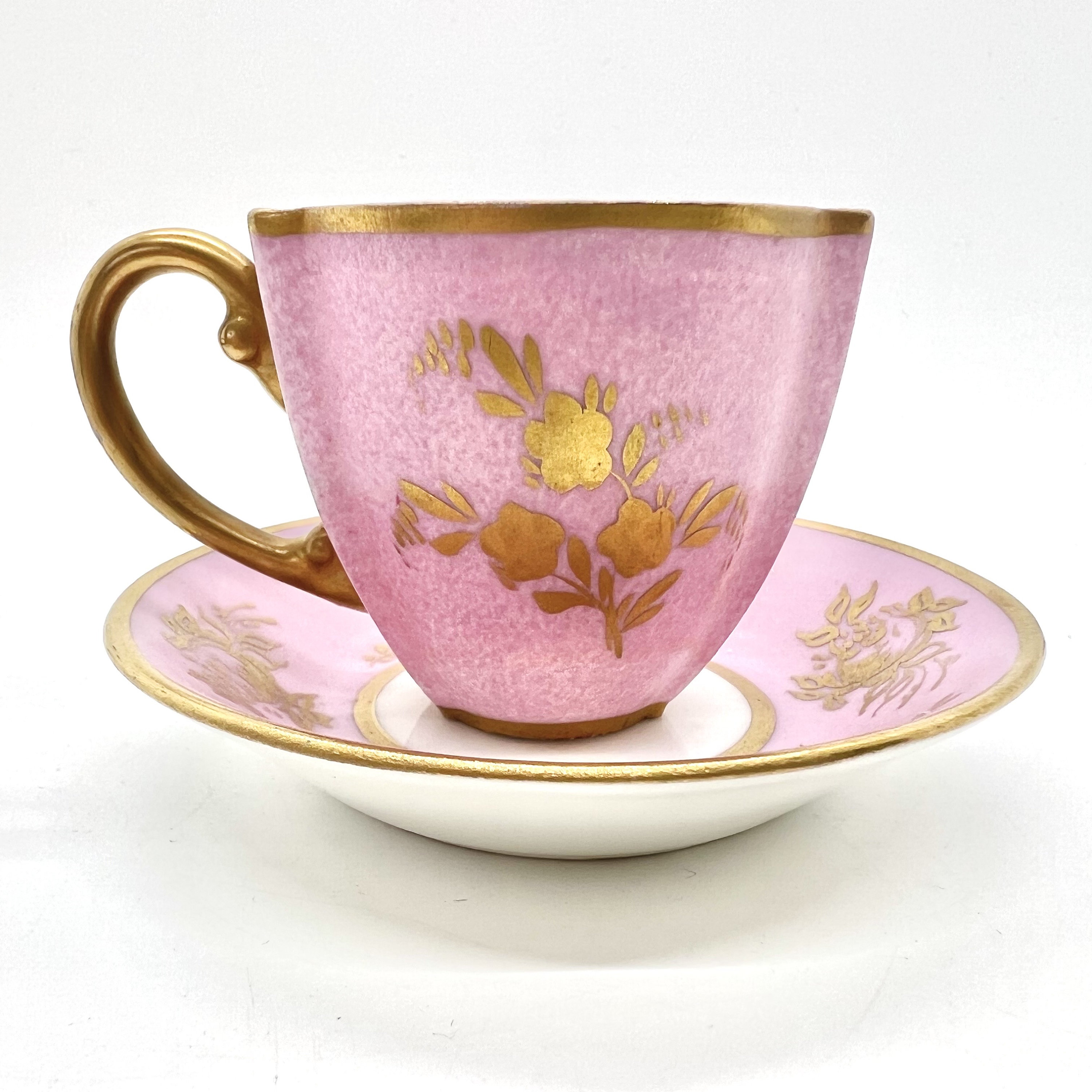 ANTIQUE SEVRES Style Porcelain Cup and Saucer, Rare Pink