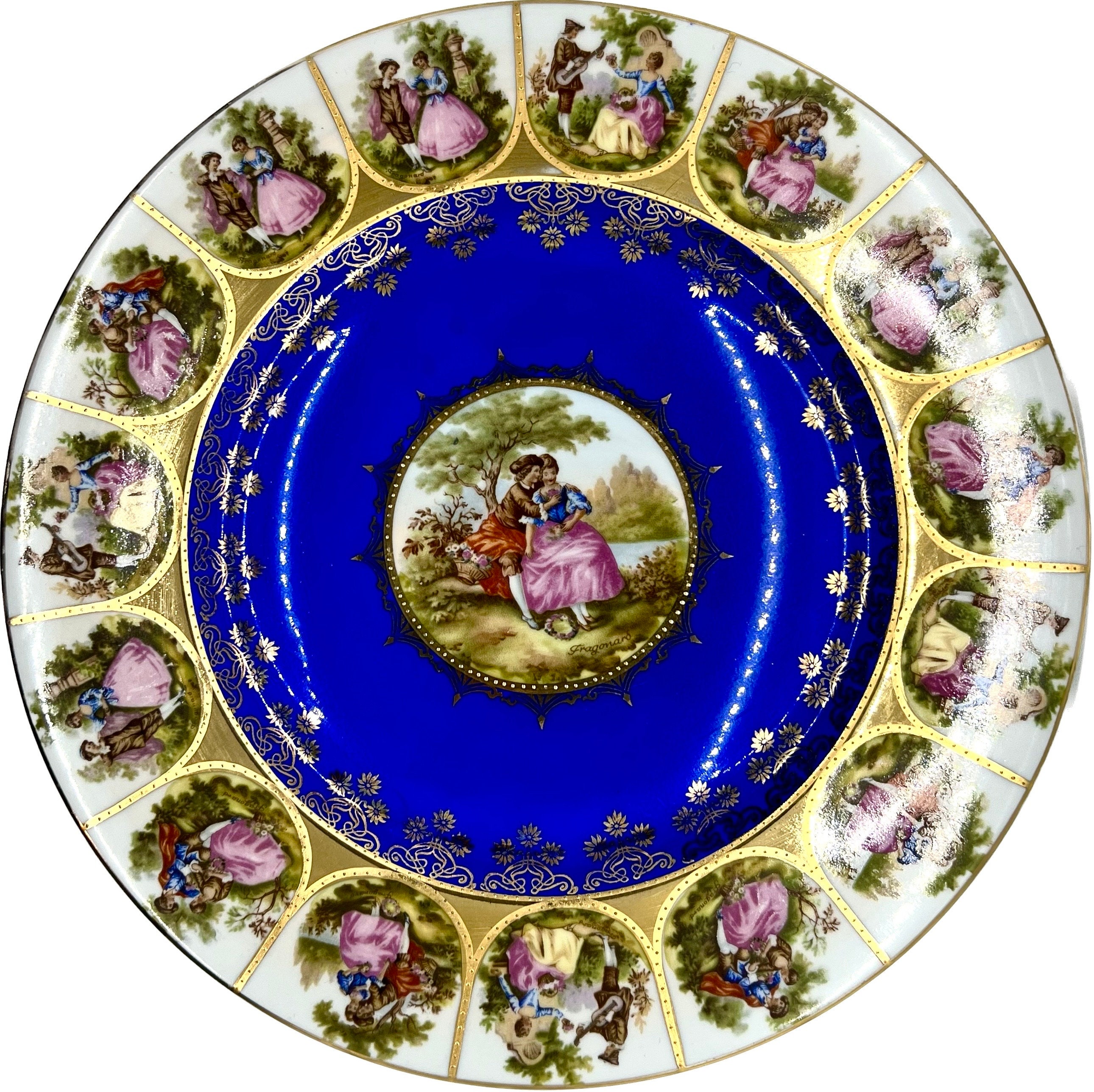 Vintage Cabinet Plate Blue Gilded Fragonard Love Story - Etsy
