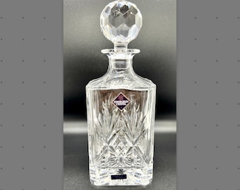 Vintage Lead Crystal Whiskey Decanter & Champagne Flutes - Edinburgh Sticker