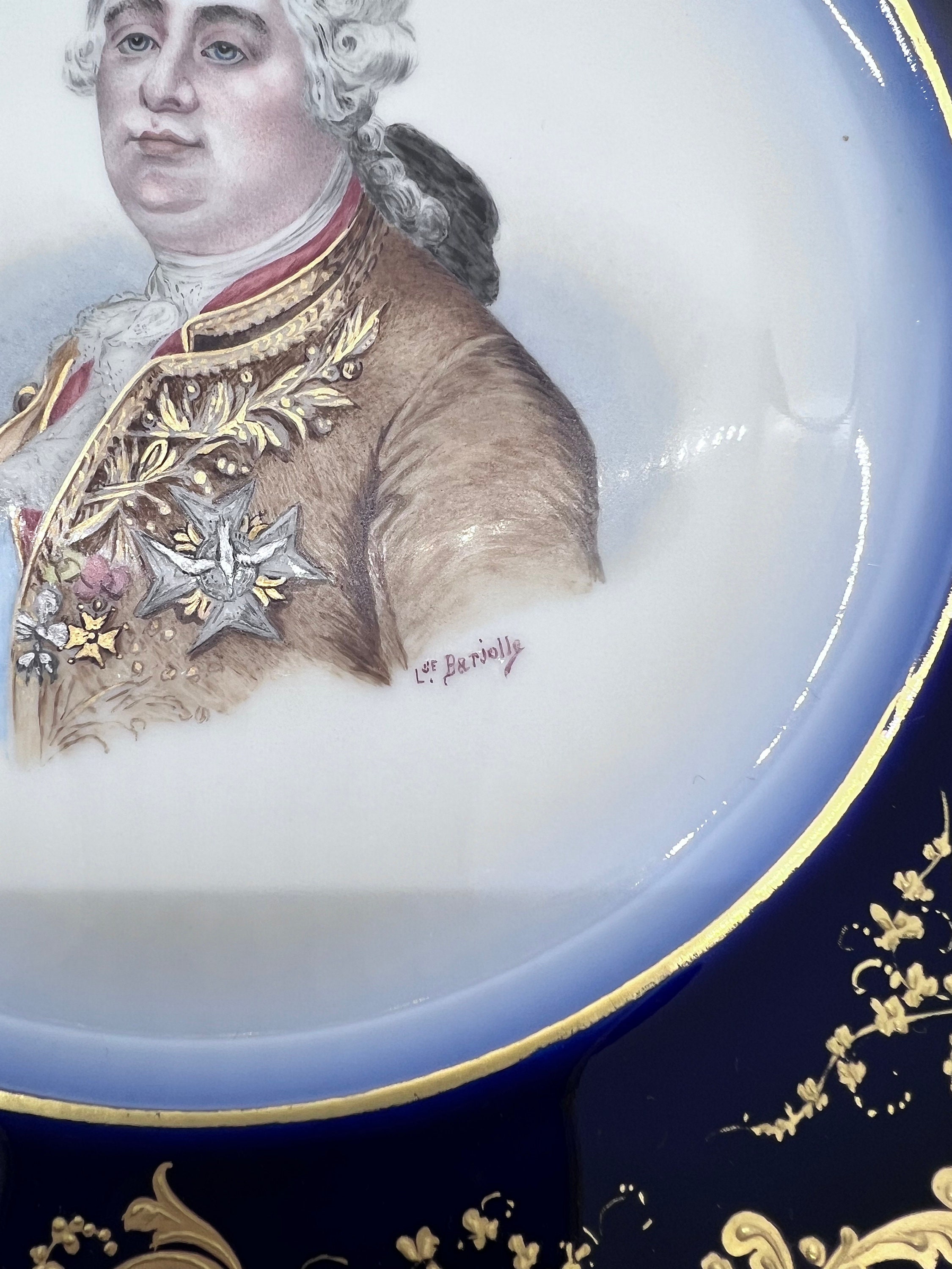 Sevres Porcelain Portrait Plate: King Louis XVI, Cobalt Blue