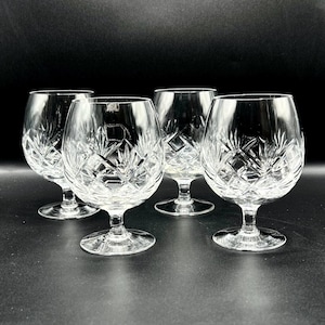 Vintage Royal Brierley Crystal Cognac Glasses - Set of 4 Diamond Cut Brandy Glasses