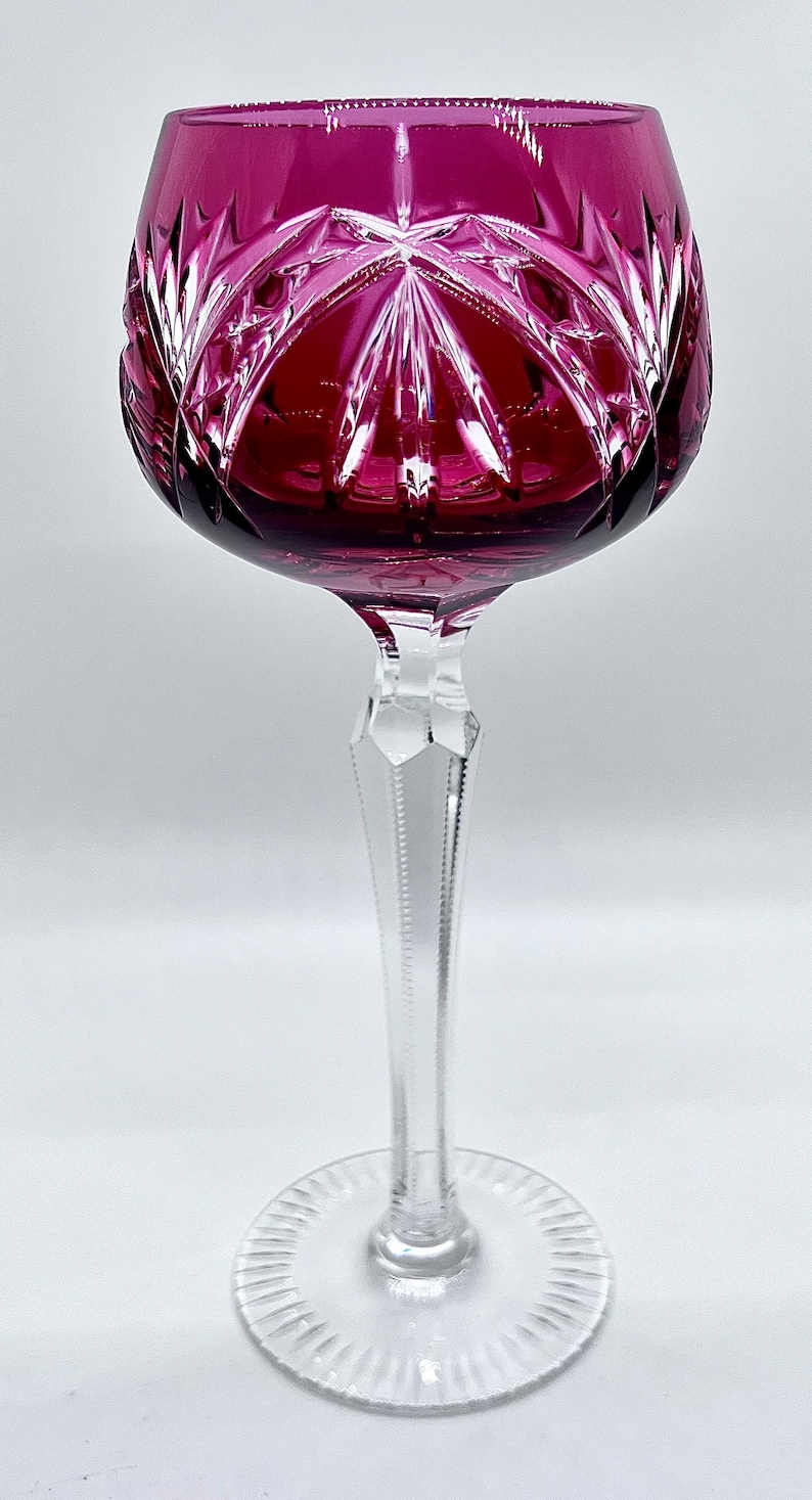 Vintage BOHEMIAN Crystal Hock Wine Glass | Red Cut in Clear Glass ...