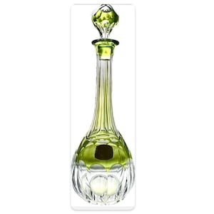 Vintage Val St Lambert Crystal Decanter: Mid-Century Green Overlay, Osman Pattern