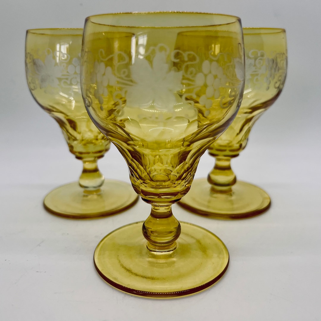 ANTIQUE WINE GLASSES Wheel Cut Fluted Pan Top Vine & Grape Etsy