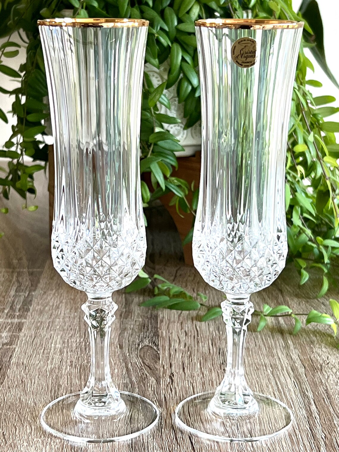 Cristal DARQUES LONGCHAMP Gold Rimmed Champagne Glass Flutes Etsy