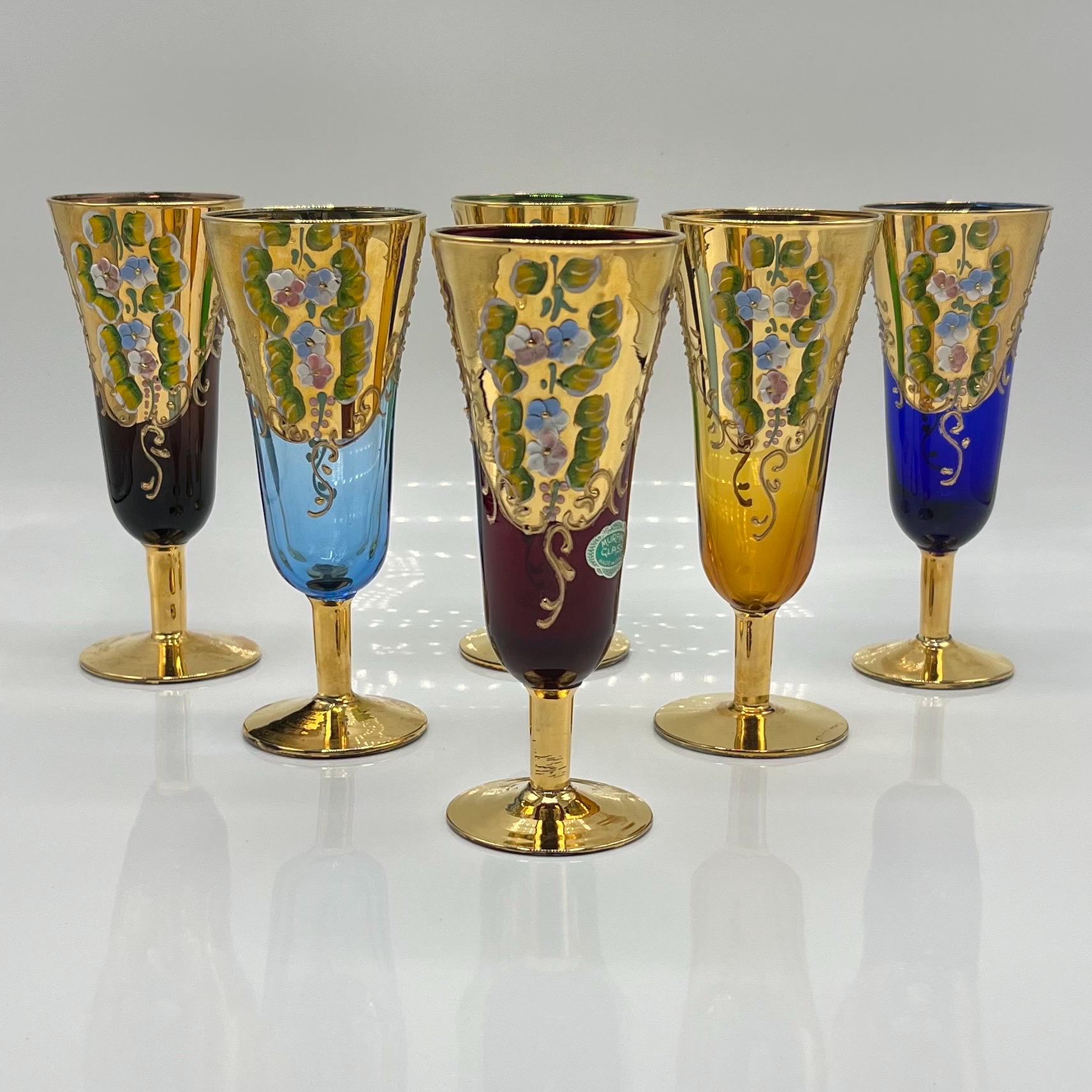 ヴィンテージ ムラーノ シャンパンフルート：ハーレクイン トレ