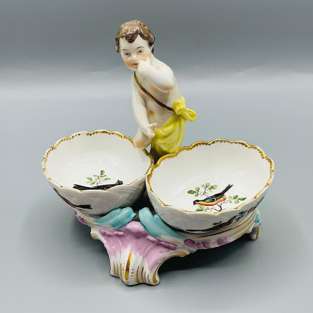 Antique KPM Porcelain SALT DISH, Rococo Style Double Cherub Design