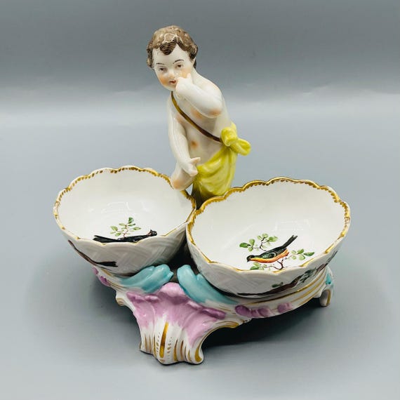 Antique KPM Porcelain SALT DISH, Rococo Style Double Cherub Design