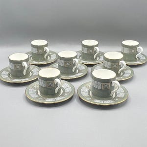 Tazas y platillos Wedgwood Asia Sage Green Demitasse, porcelana fina, juego de 8
