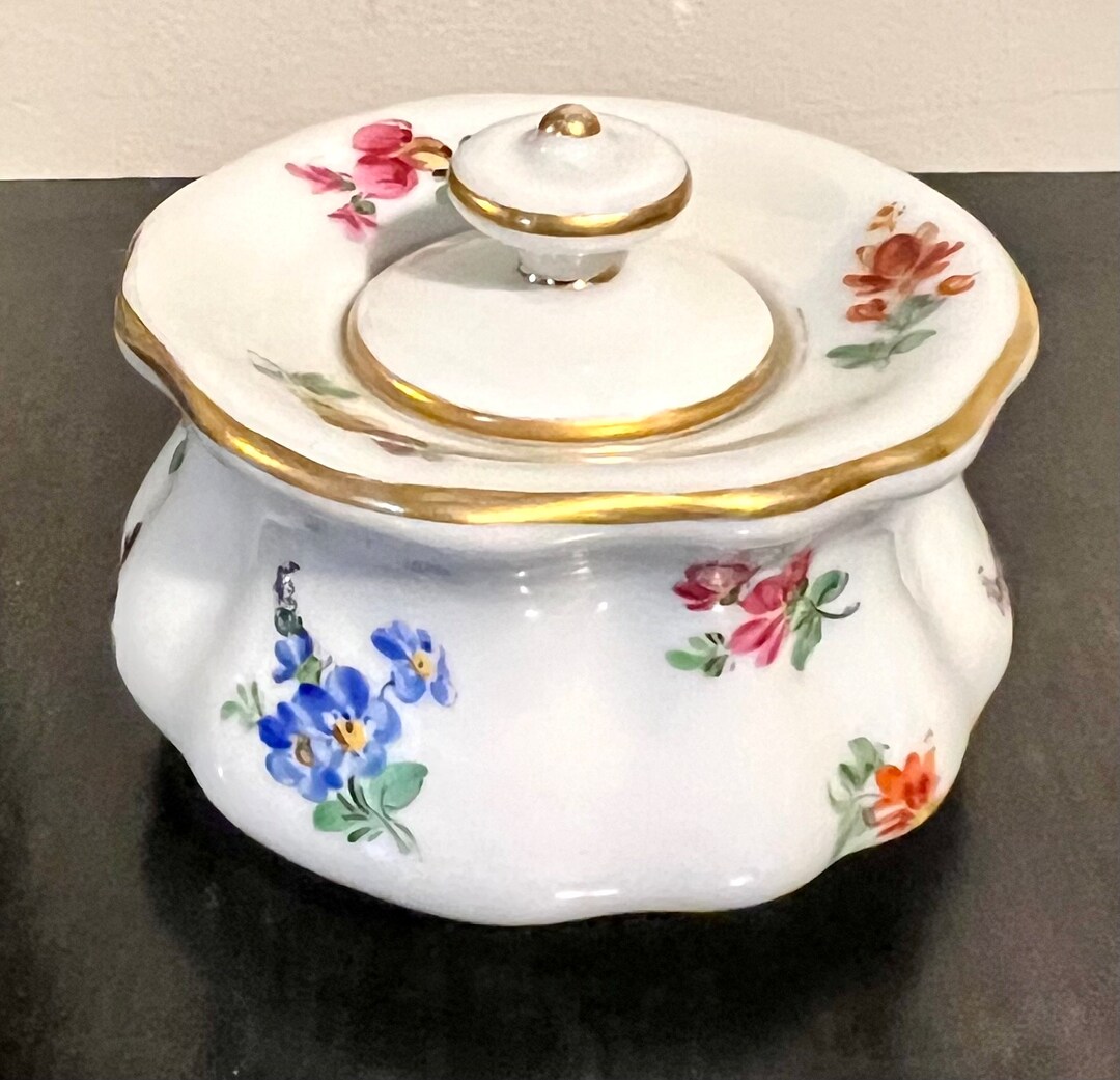 Antique Meissen Porcelain Inkwell Scattered Flowers, Hand Painted ...