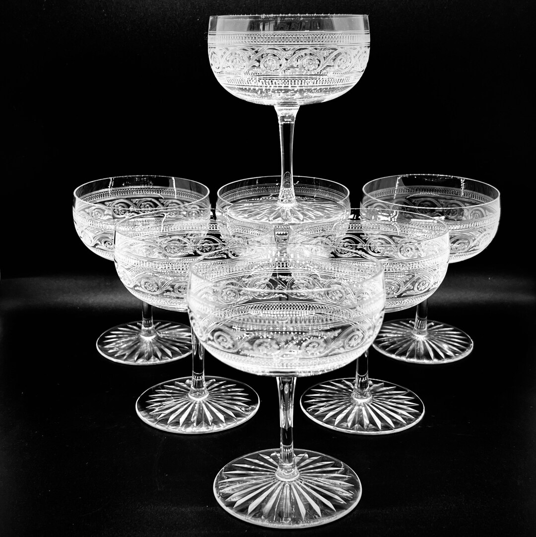 Edwardian Needle Etched Champagne Coupe Glasses Medium Sized Etsy UK