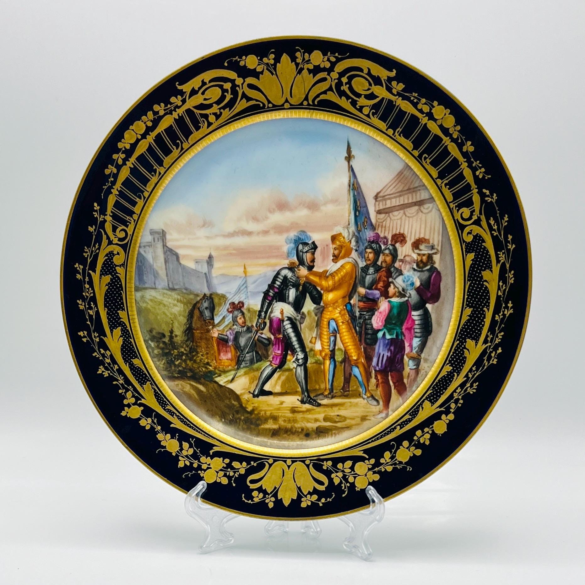 Hand-painted Sevres Style Porcelain Plate: Bataille De Renty