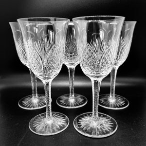 Set of 5 Vintage Crystal White Wine Glasses, Art Deco Style, Elegant Wedding or Dinner Party Stemware Personalised decor