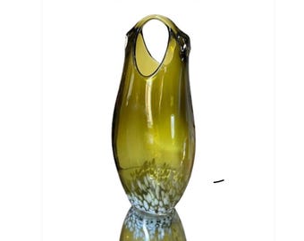 Mid Century Green Art Glass Vase: Murano Style Splatter Design