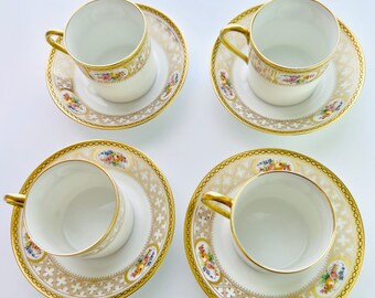 アンティーク リモージュ デミタスカップ＆ソーサーセット：金箔花模様