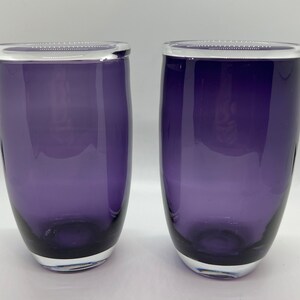 2 STUNNiNG HANDBLOWN Large Water Glasses. Heavy Thick Handblown Glass | Softdrink, Juice or Water Glass. Set of 2 | Purple Glasses