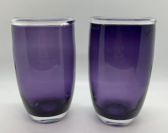 Handblown heavy large Purple Water Tumbler Glasses - Set of 2 Mid Century
