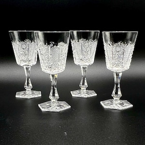 BOHEMIAN CRYSTAL GLASSES, - Vintage Sherry Glasses, hexagonal base, set of 4,6 or 8