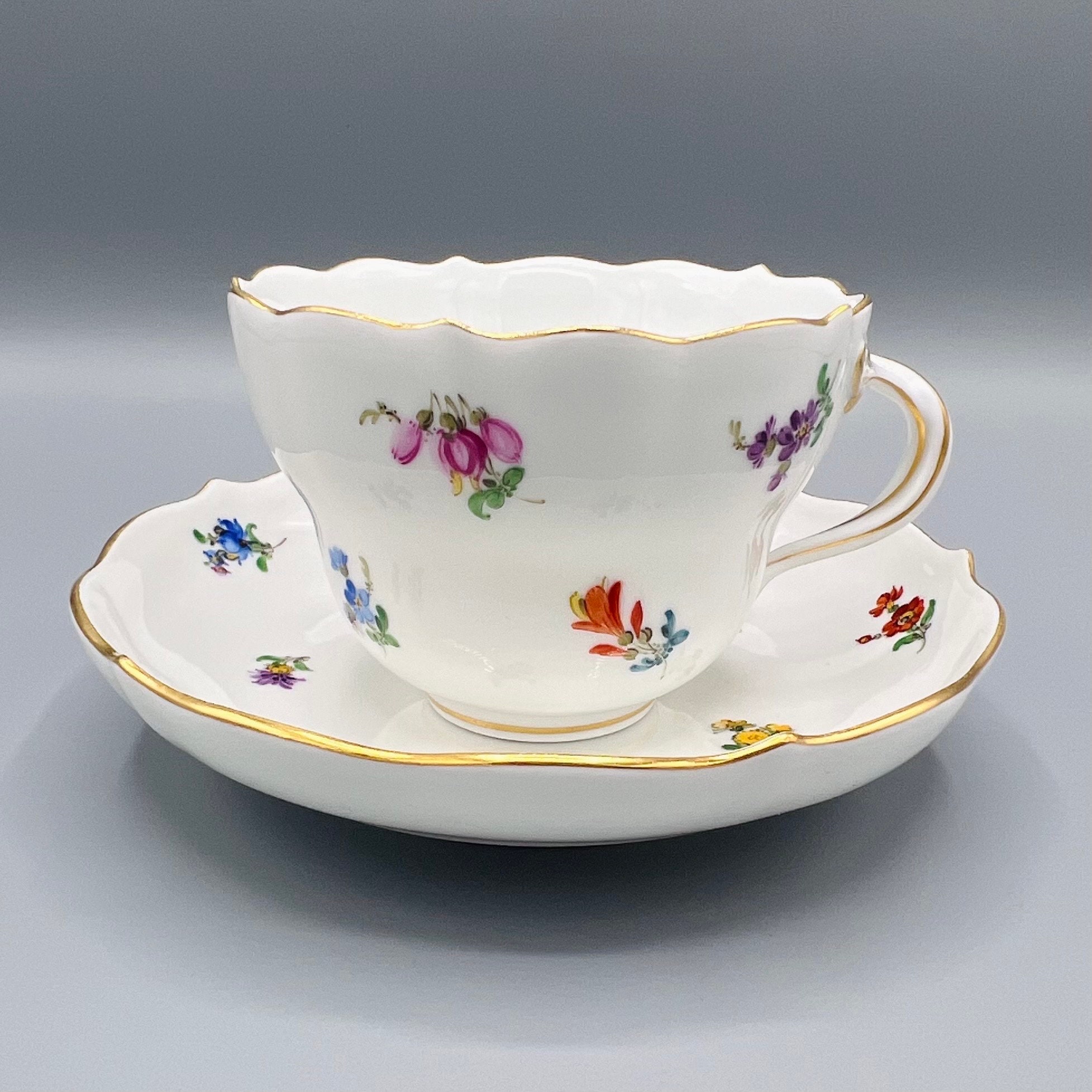 MEISSEN Porcelain Large Mocha CUP, Scattered Flower Cup and MEISSEN Porcelain Large Mocha CUP, Scattered Flower Cup and