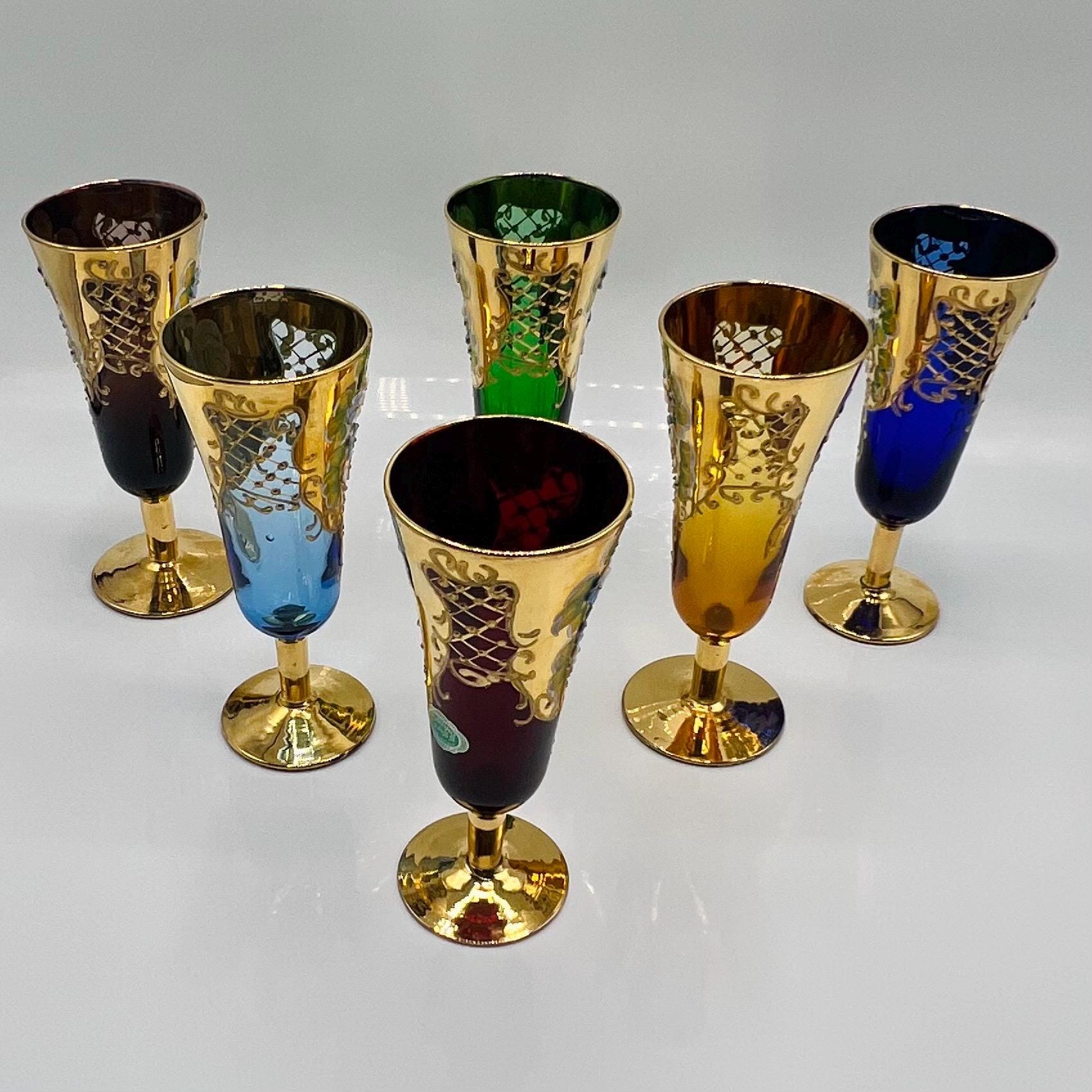 ヴィンテージシャンパンフルートグラス：ハーレクイン 6個セット トレ