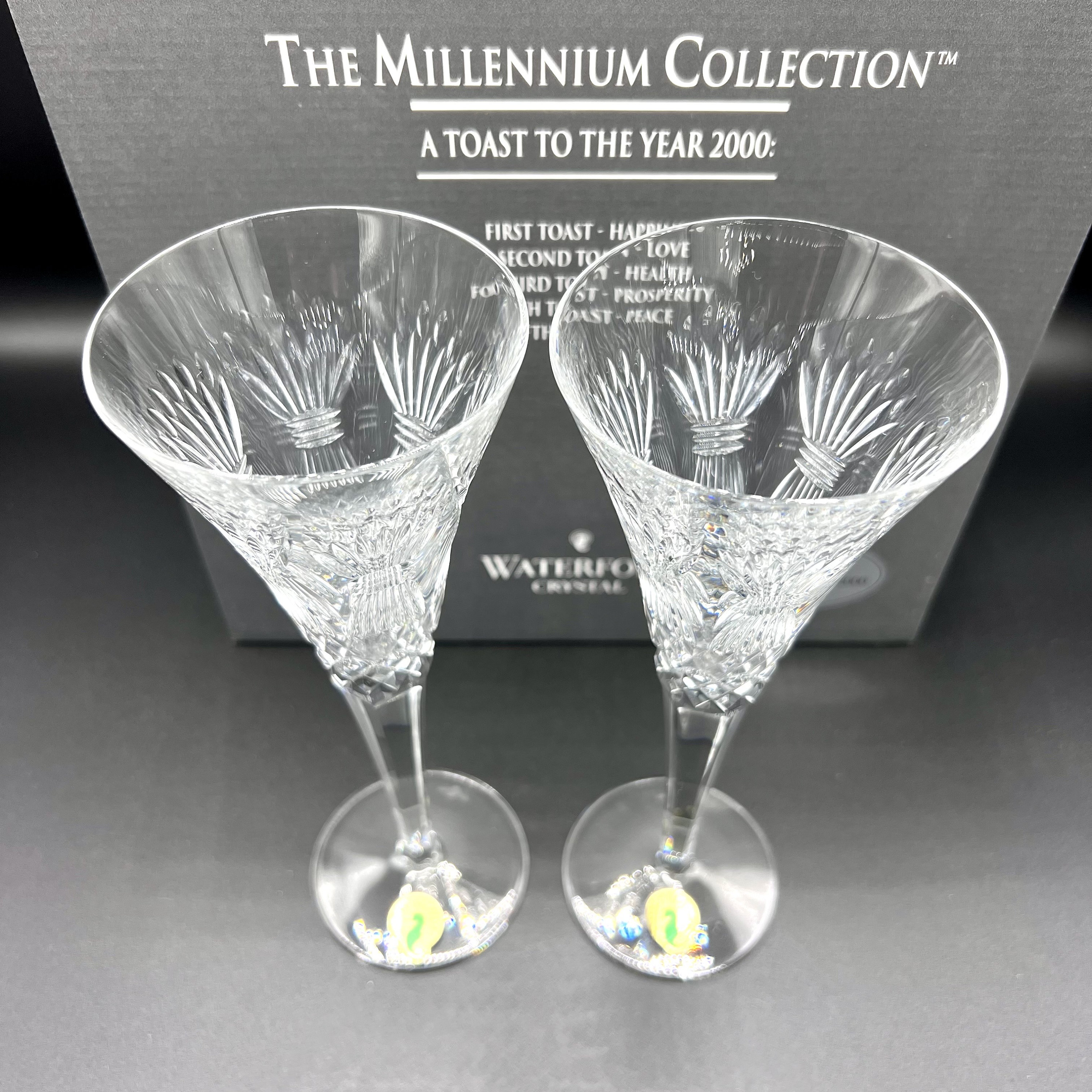 Waterford Crystal Champagne Flutes, the Millennium Collection Yr2000