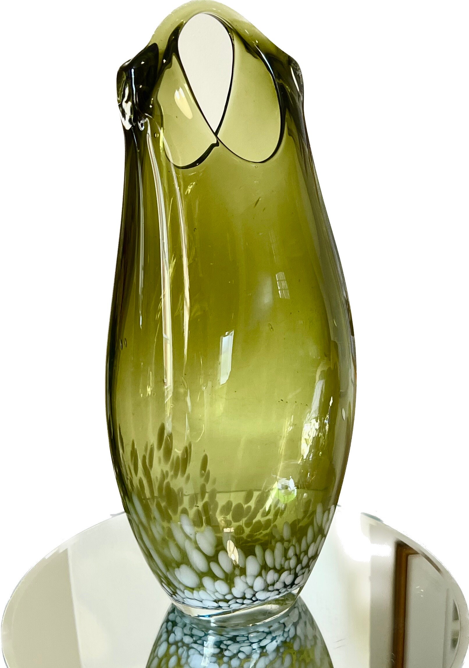 ミッドセンチュリーグリーンアートガラス花瓶：ムラーノスタイルの