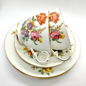 Antique Floral Teacup Trio: George Jones Crescent Teaset, c1930 England