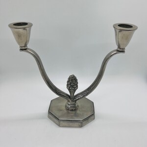 Antique Pewter candleholder, Just Andersen Candlestick Holder | Just Pewter Art Deco style 2 armed candle holder, collectible pewter