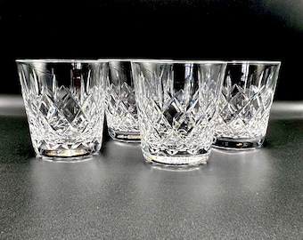 Crystal Whiskey Tumblers, Set of 4 Bourbon Glasses, Vintage Webb Corbett English Barware