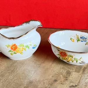 Vintage Royal Albert Bone China Milk Jug and Sugar Bowl: Handpainted Poppies