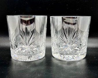 EDINBURGH CRYSTAL Whiskey Tumblers, 2 Star of Edinburgh, Vintage cut crystal bourbon, double old fashioned glasses, Christmas Gift 8.5 cm