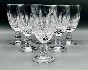 WATERFORD CRYSTAL Cordial Port, Sherry Glasses in the Vintage Colleen pattern, Thumb cut & Diamond cut on a ball stem, Height 11 cm