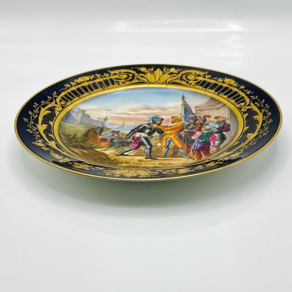 Hand-painted Sevres Style Porcelain Plate: Bataille De Renty