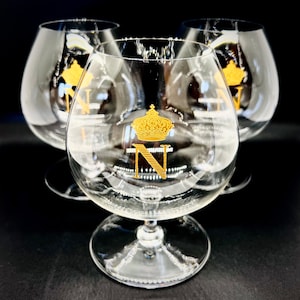 Vintage Baccarat Crystal Cognac Snifter: 24k Gold Napoleon Initial (14cm)