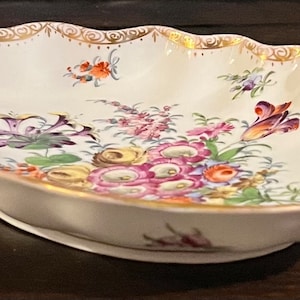 Antique Dresden Porcelain Bowl: Handpainted Floral Dish, Franzika Hirsch (1893-1930)