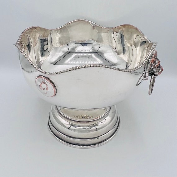 Large Vintage Georgian Style Silver-plated Bowl: Lion Mask Handles