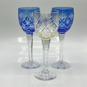 Vintage Webb Corbett Crystal Wine Glasses: Cobalt Blue Overlay, Uranium Glass, Set of 3