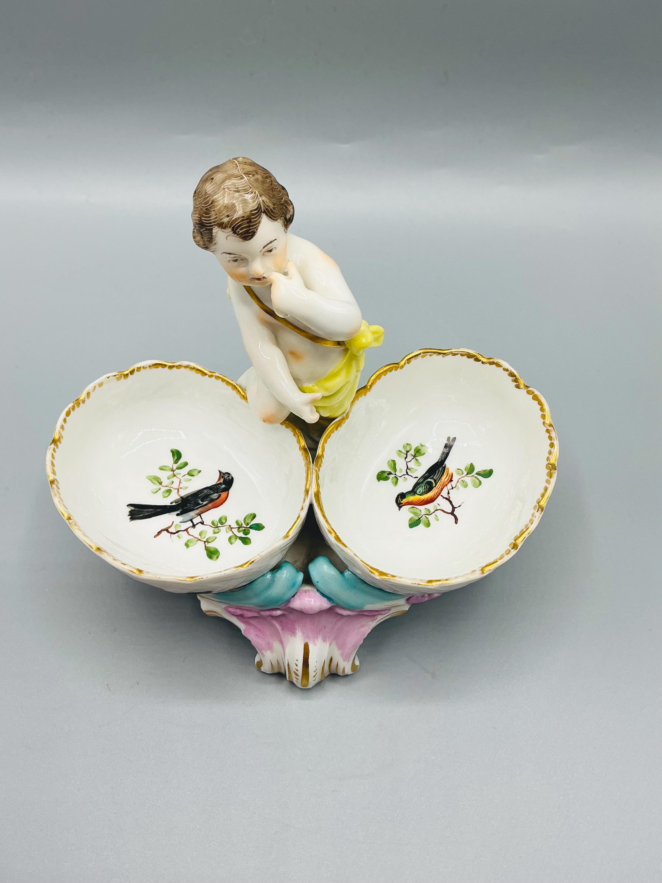 KPM ベルリン　ダブルソルトセラー　天使 アンティークKPM磁器製塩皿、ロココ様式、二重天使模様、19世紀