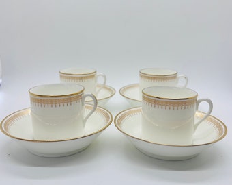 Antik Cauldon Demitasse kopp och fatset: fint benporslin, guldband, edwardiansk era